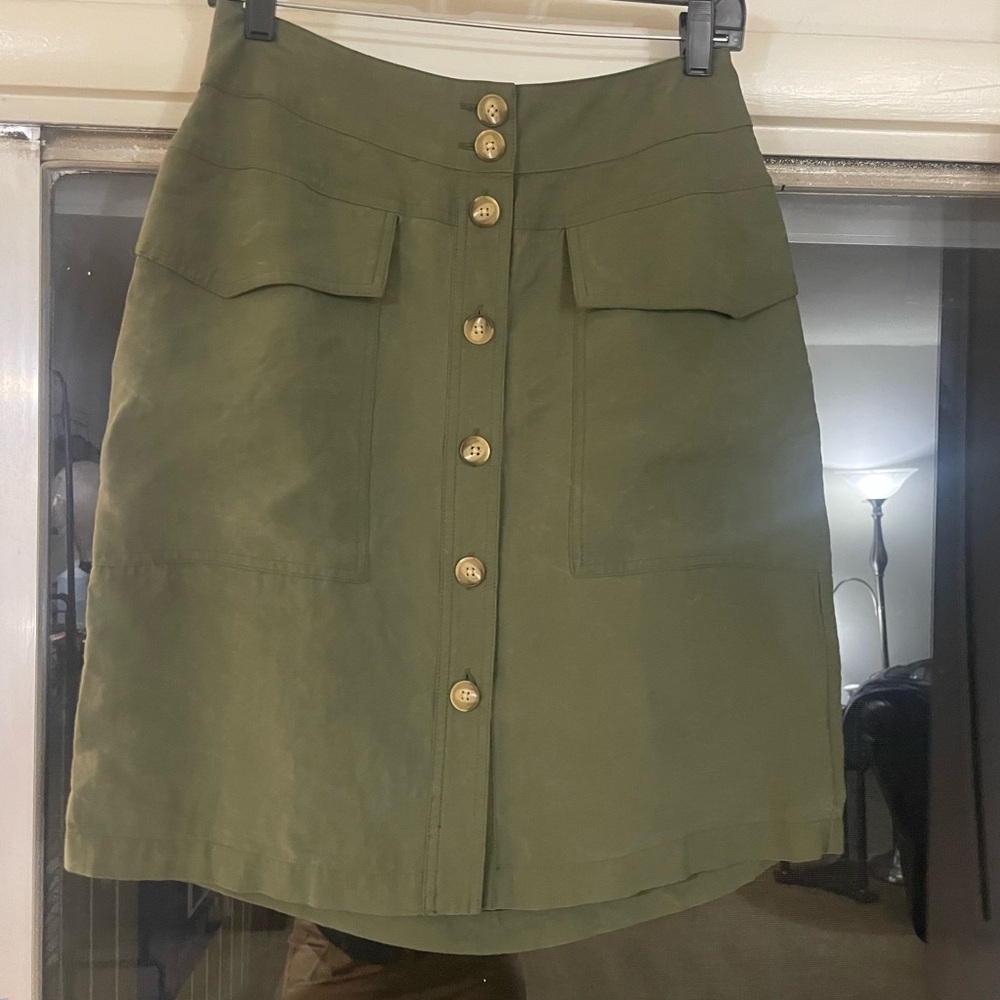 Olive Button-Front Skirt